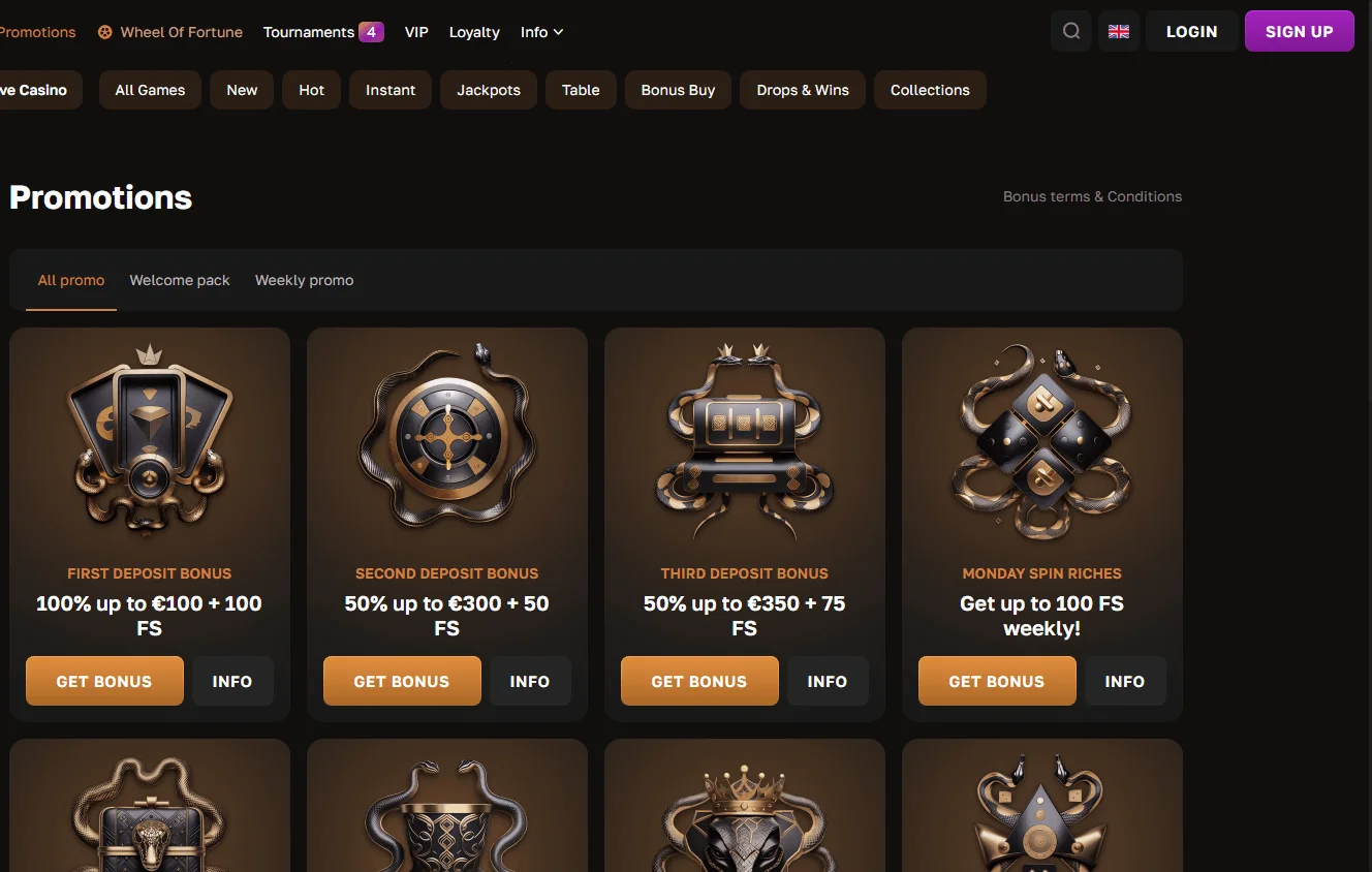 Crown Gold Casino desktop promotions interface