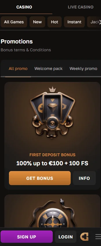 Crown Gold Casino mobile promotions interface