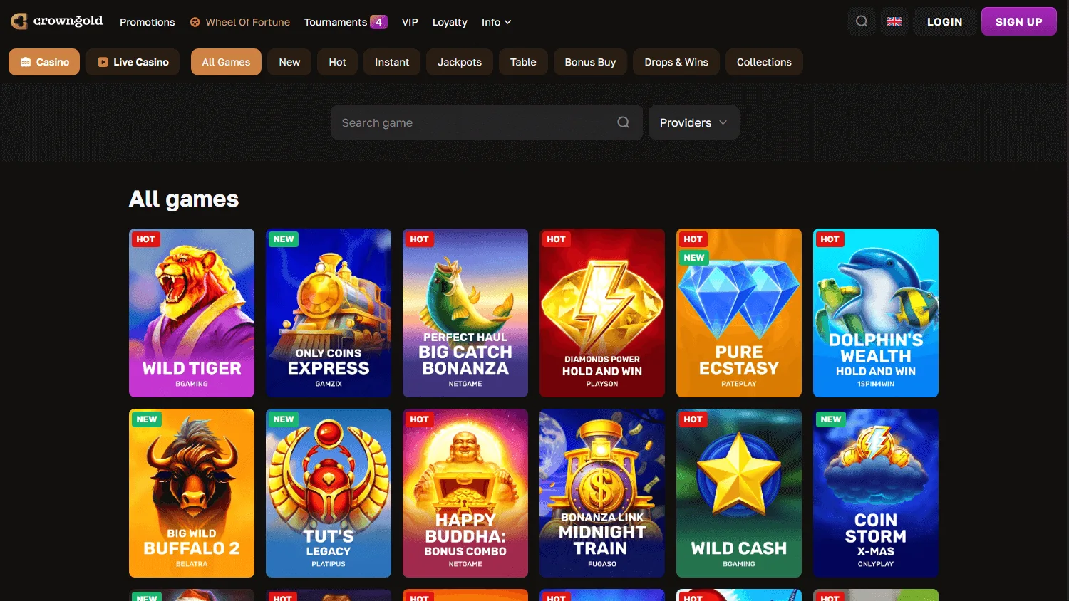 Crown Gold Casino desktop games interface